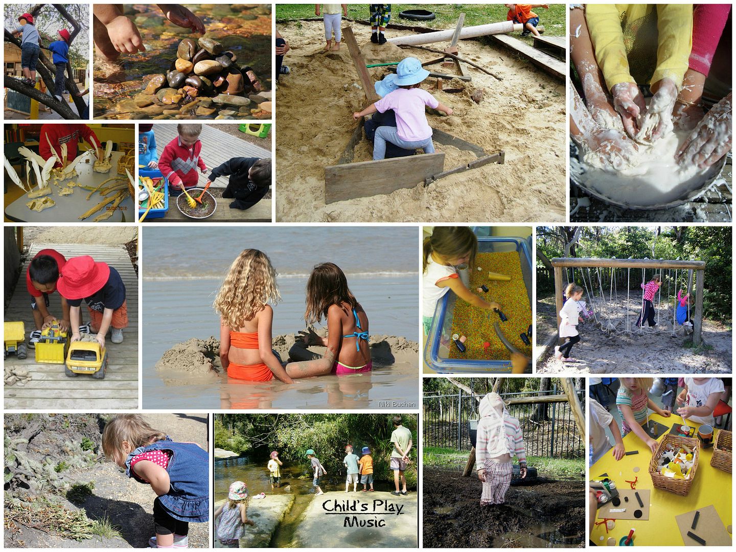 Collage of children playing Images of children playing in natural environments
