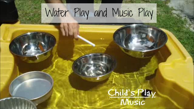 Water play and music play with floating metal bowls